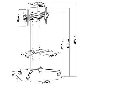 Maclean MC-661 Trolley TV Stand with Mounting Bracket and 2 Shelfs