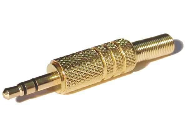 Plug a small 3.5mm stereo goldw jack with a metal housing