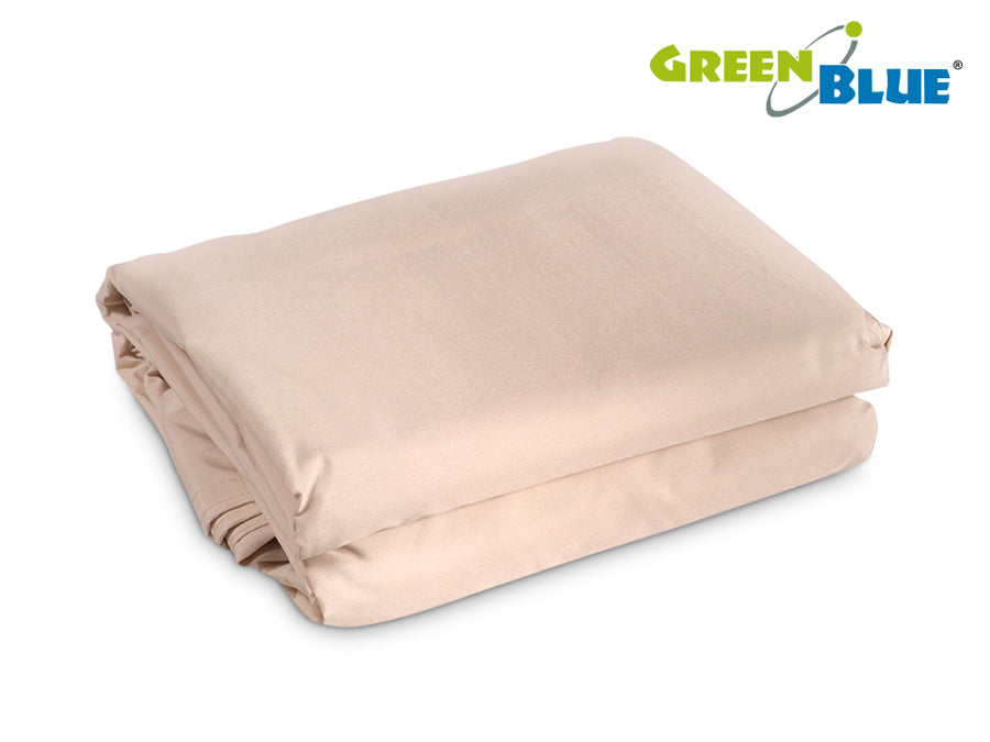 UV polyester garden shade sail 5m triangle GreenBlue GB502 cream.