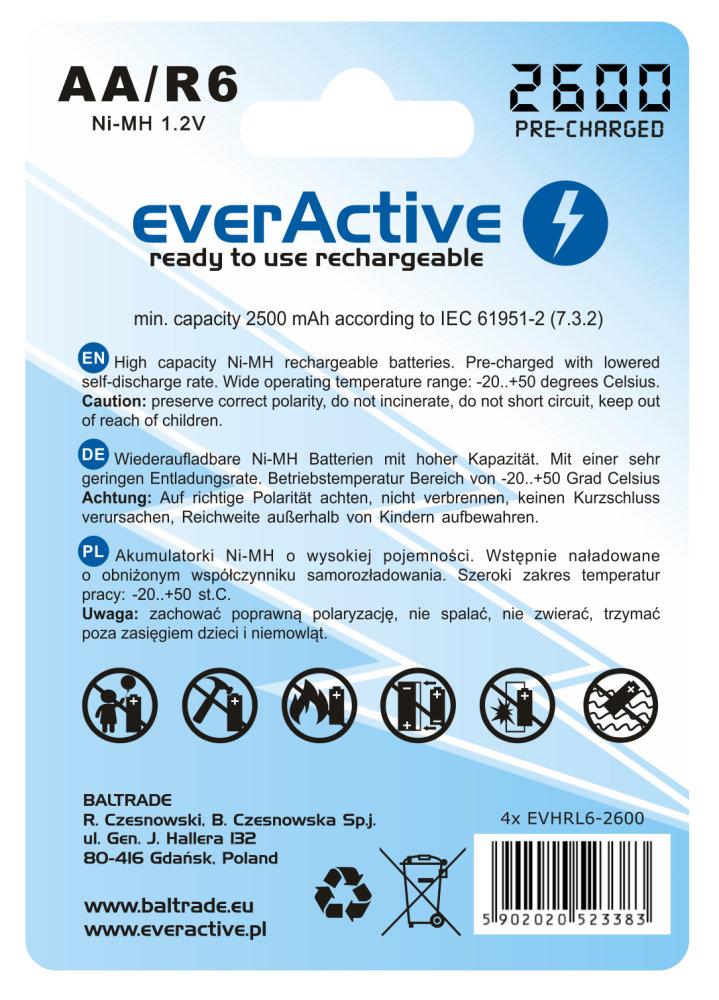 everActive Rechargeable Batteries Ni-MH R-06 AA 2600mAh