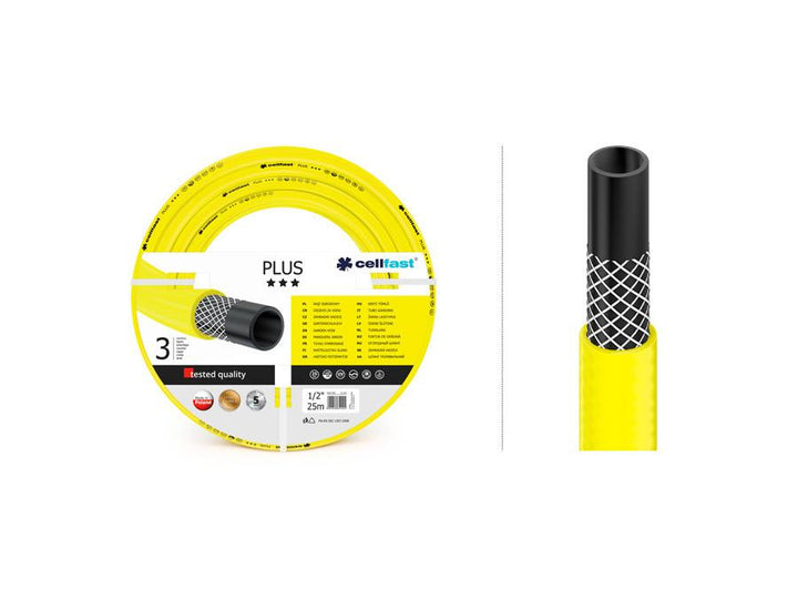 Cellfast 10-201 PLUS Garden Hose Pipe 1/2" 50m 3 Layers UV-Resistant Sturdy 25 Bar Algae Resistant