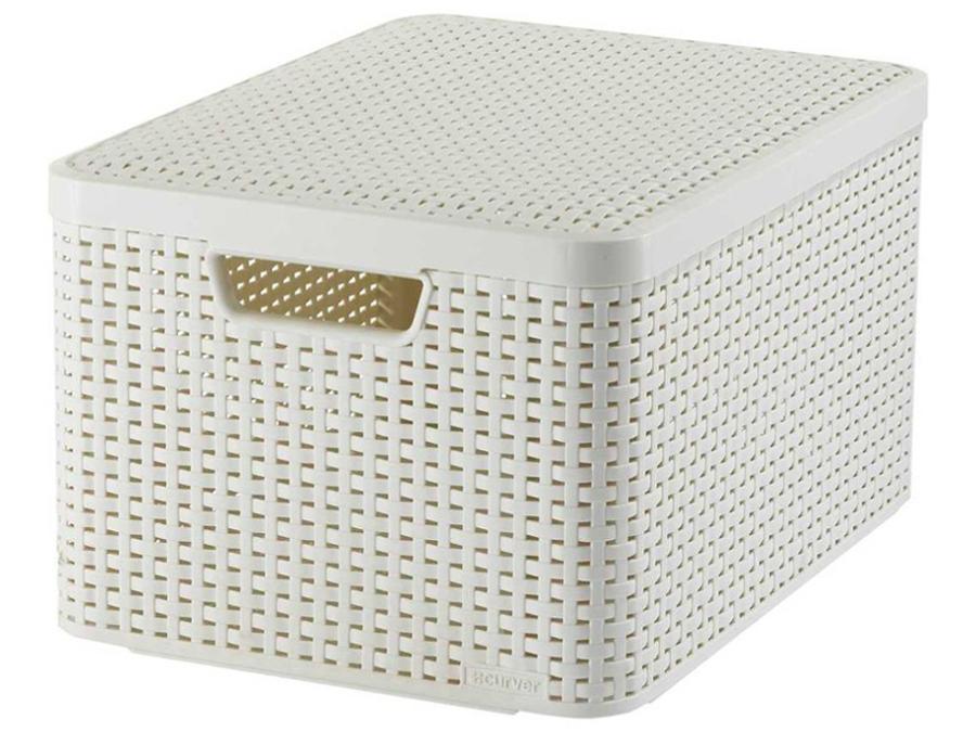 Curver basket, multipurpose, with lid, cream, Rattan Style L