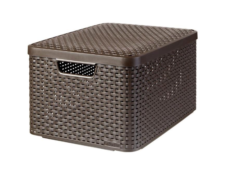 Curver basket, multipurpose, with lid, dark brown, Rattan Style L