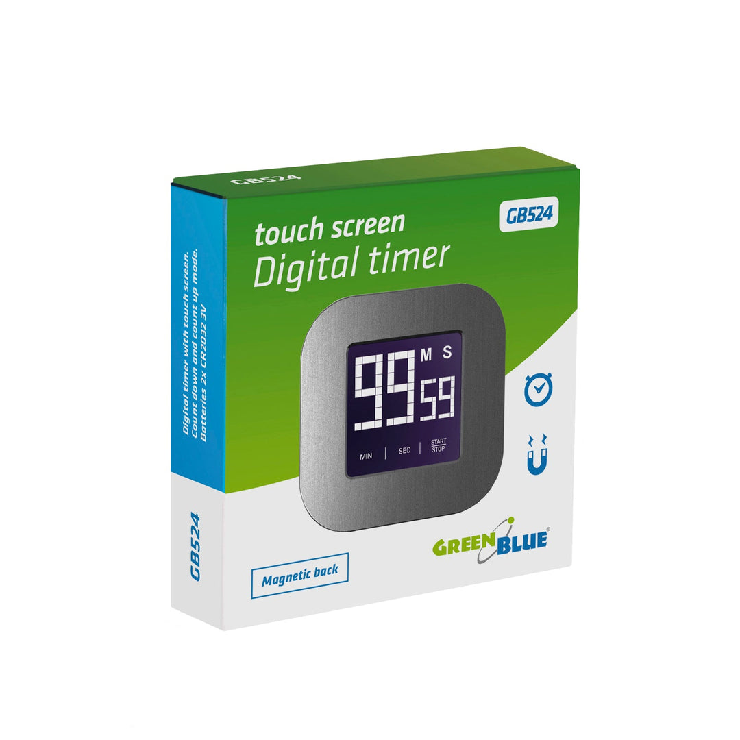 Greenblue GB524 Digital Magnetic Timer- Silver Countdown Stopwatch Magnet Back