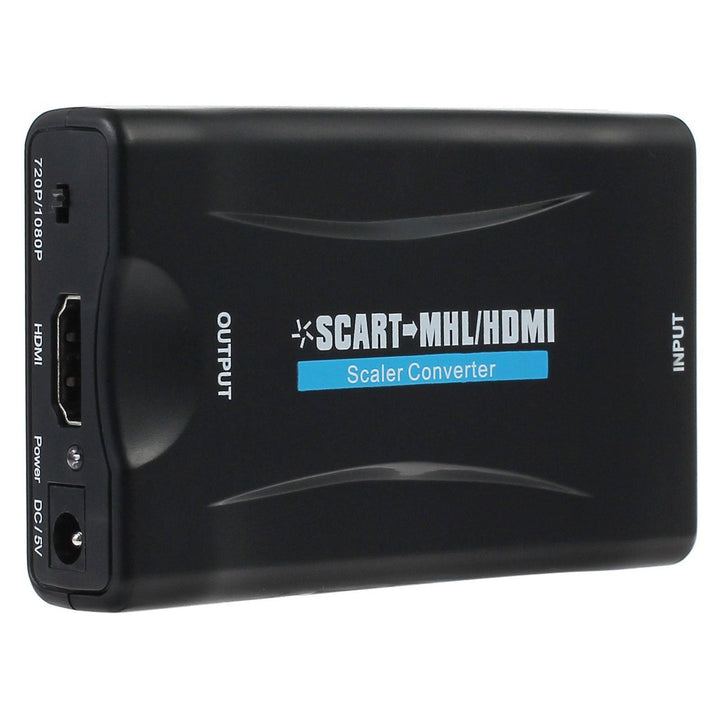 The SCART-to-HDMI converter is a universal converter that converts an analog SCART input to a digital HDMI output (up to 1080p at 60 Hz).
