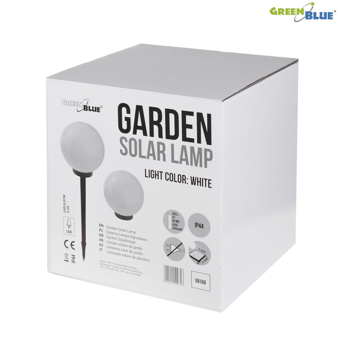 GB168 Solar Freestanding Garden Lamp – 30x30x63 cm Sphere, White LED