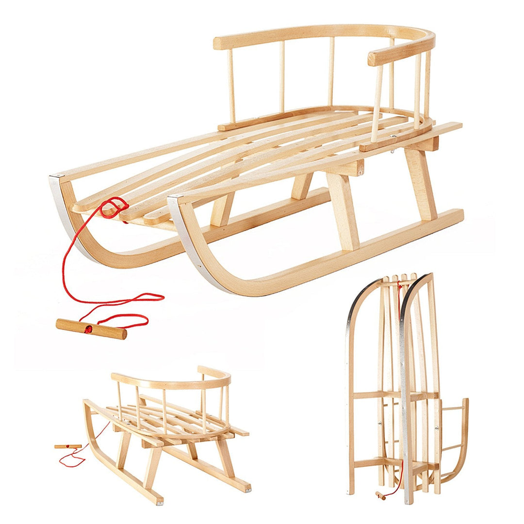 GreenBlue GB 136 Sledge Sled Beech Wood Removable Backrest High Quality Winter Snow