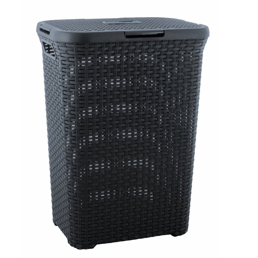 Curver Natural Style 60L Laundry Hamper Basket with Lid Grey Rattan Style