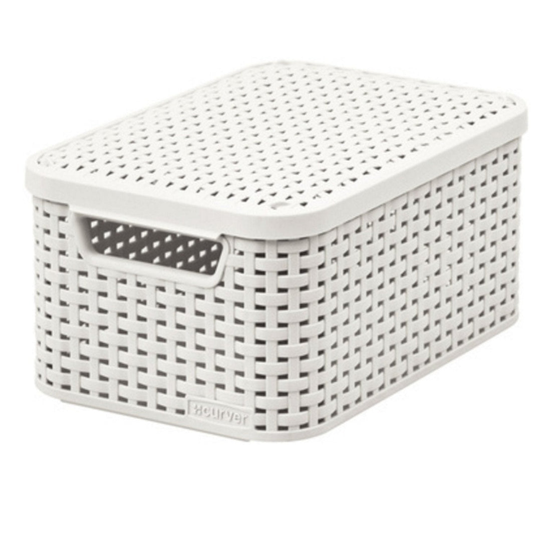 Curver Storage Box Basket Multipurpose with Lid Cream White Rattan Style M