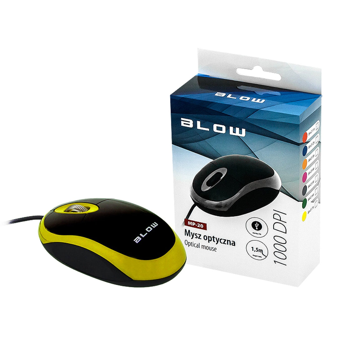 Blow optical mouse, USB, 1000 DPI, universal, yellow, MP-20