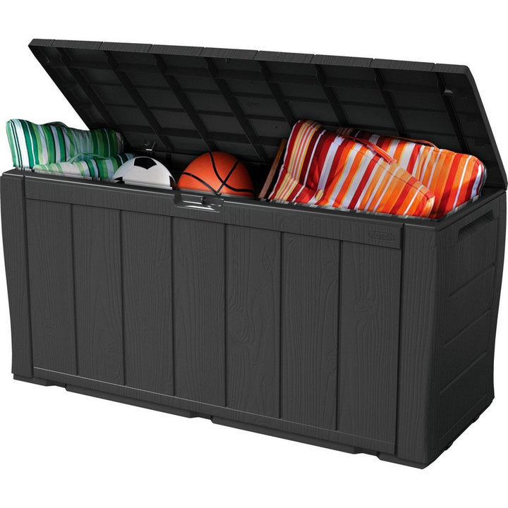 Keter Sherwood 270L Storage Deck Box Chest Graphite Weatherproof Garden Patio Balcony