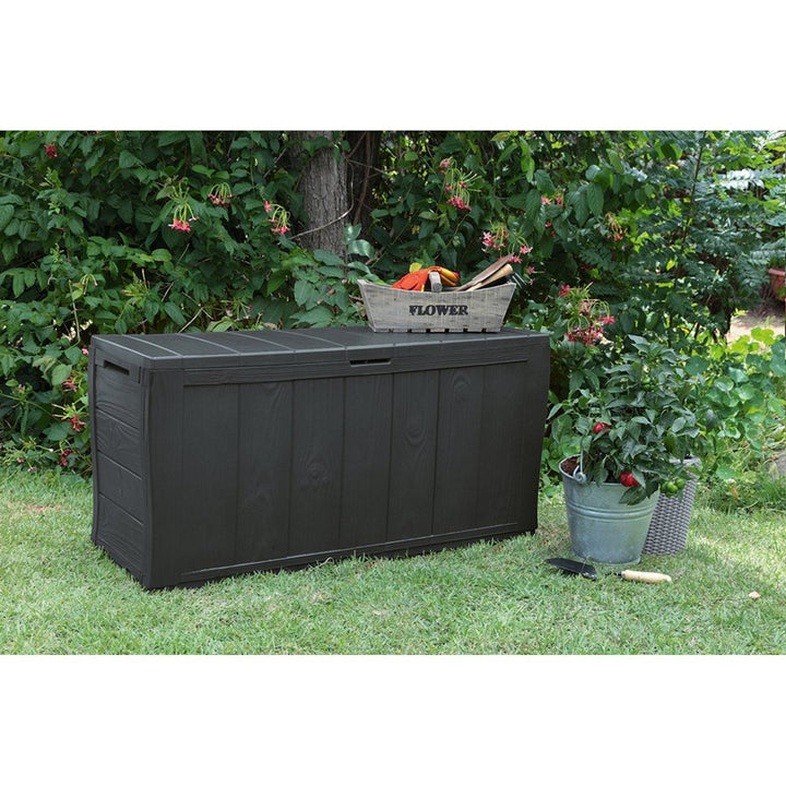 Keter Sherwood 270L Storage Deck Box Chest Graphite Weatherproof Garden Patio Balcony