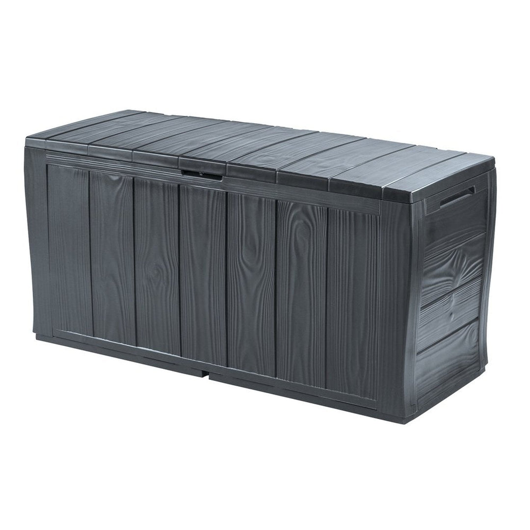Keter Sherwood 270L Storage Deck Box Chest Graphite Weatherproof Garden Patio Balcony