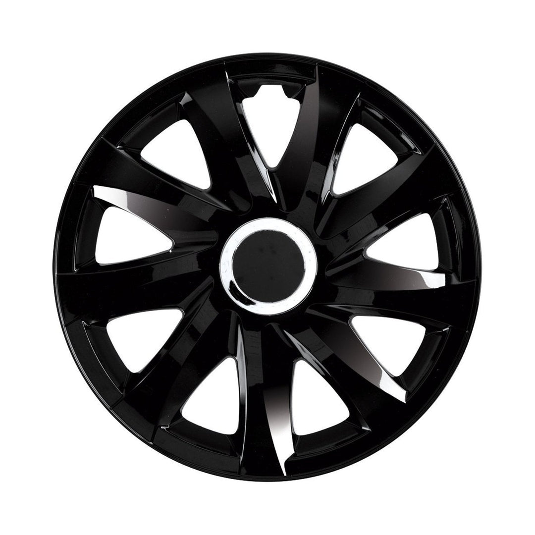 Universal hubcaps 14" DRIFT black lacquer press-on 4 pieces