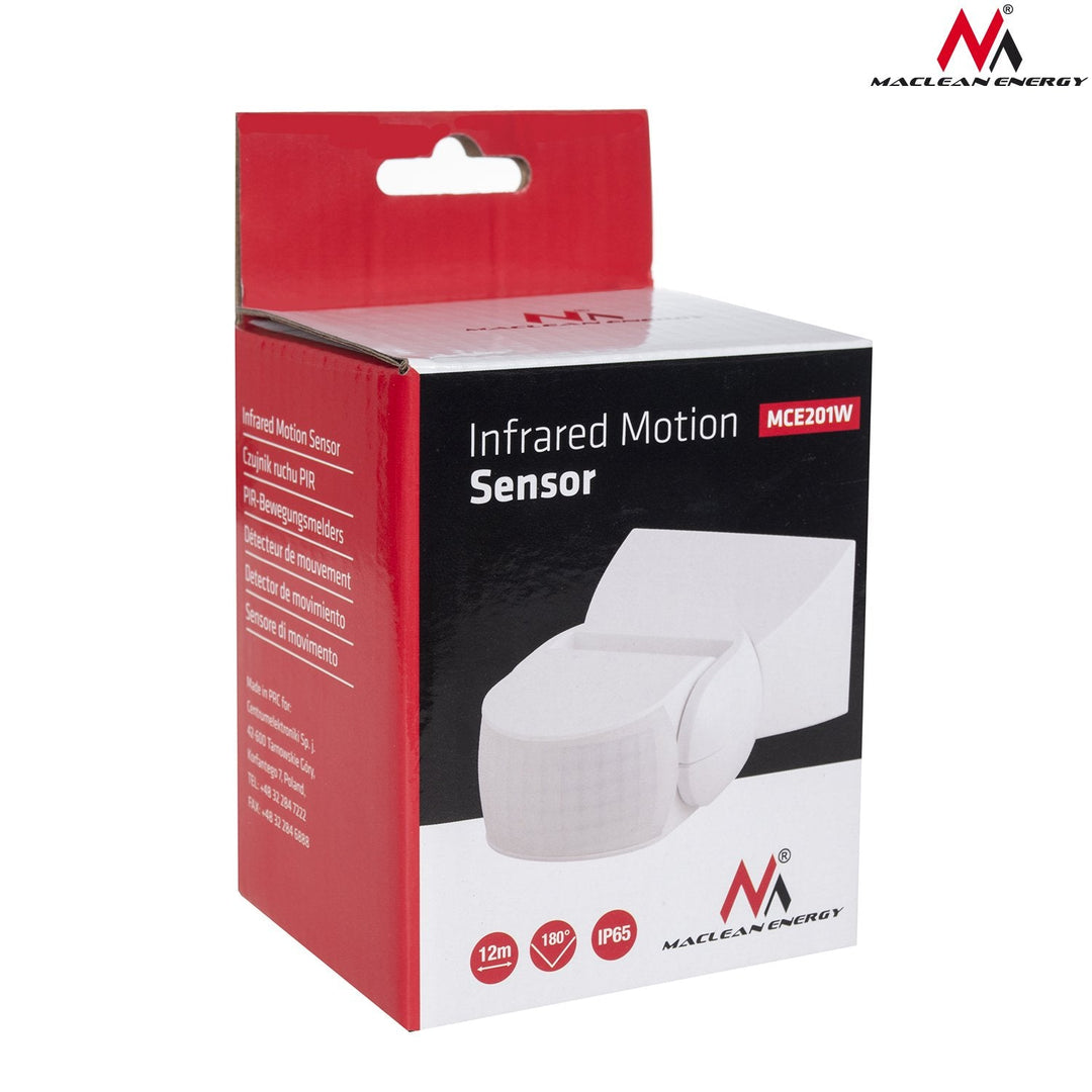 Infrared Motion Detector PIR Modern Range 12m Color White IP65 Maclean Energy MCE201W