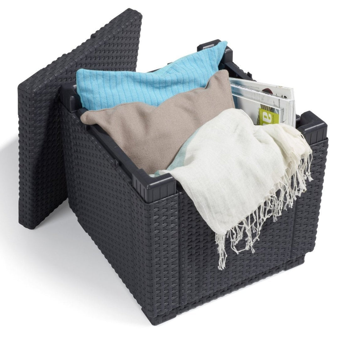 Keter Allibert Garden Cube Seat and Storage Box with Cushion, Polyrattan Structure, Grey