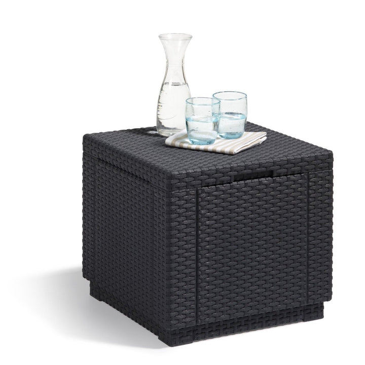 Keter Allibert Garden Cube Seat and Storage Box with Cushion, Polyrattan Structure, Grey