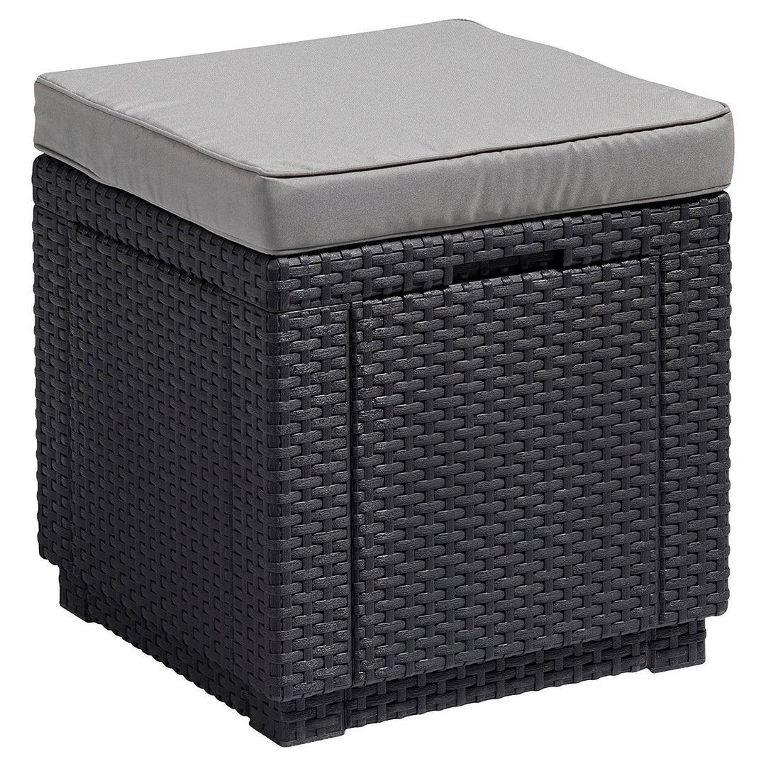 Keter Allibert Garden Cube Seat and Storage Box with Cushion, Polyrattan Structure, Grey
