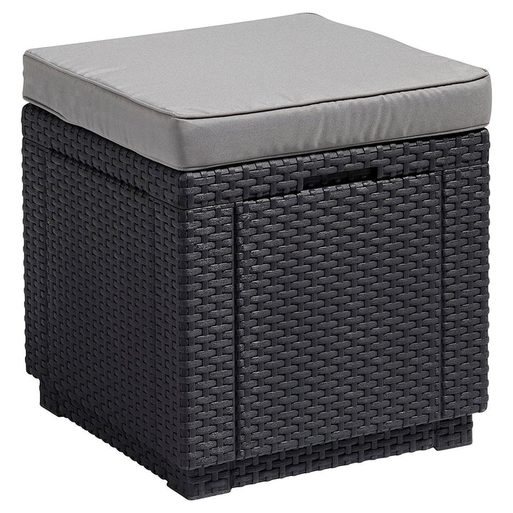Keter Allibert Garden Cube Seat and Storage Box with Cushion, Polyrattan Structure, Grey