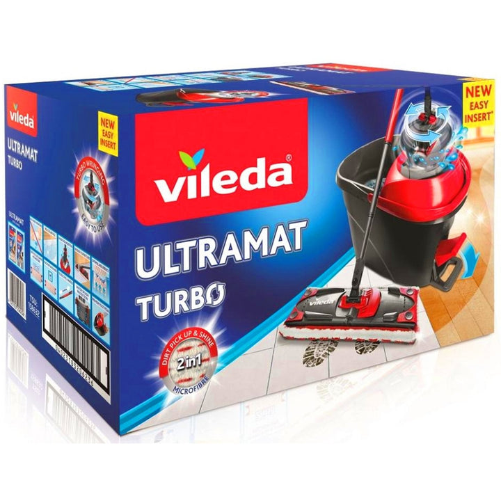 Vileda 163425 Vileda Ultramat Turbo Flat Mop Bucket Set Microfibre Head Clening Floor 2in1