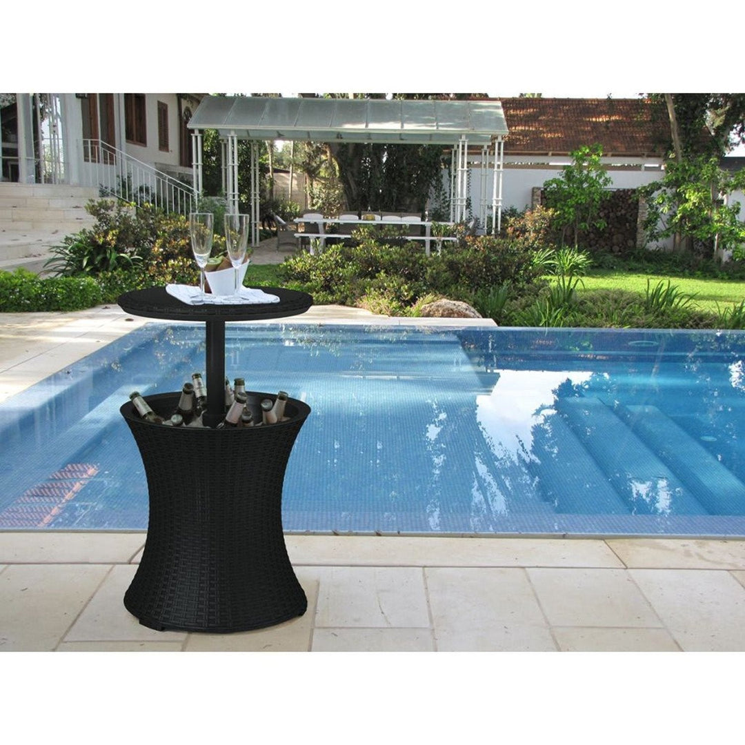 Garden Cool Bar Table Fridge 3 in 1 Rattan Portable Foldable Weather Resistant 30L Anthracite