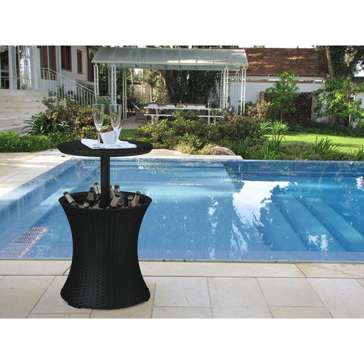 Garden Cool Bar Table Fridge 3 in 1 Rattan Portable Foldable Weather Resistant 30L Anthracite