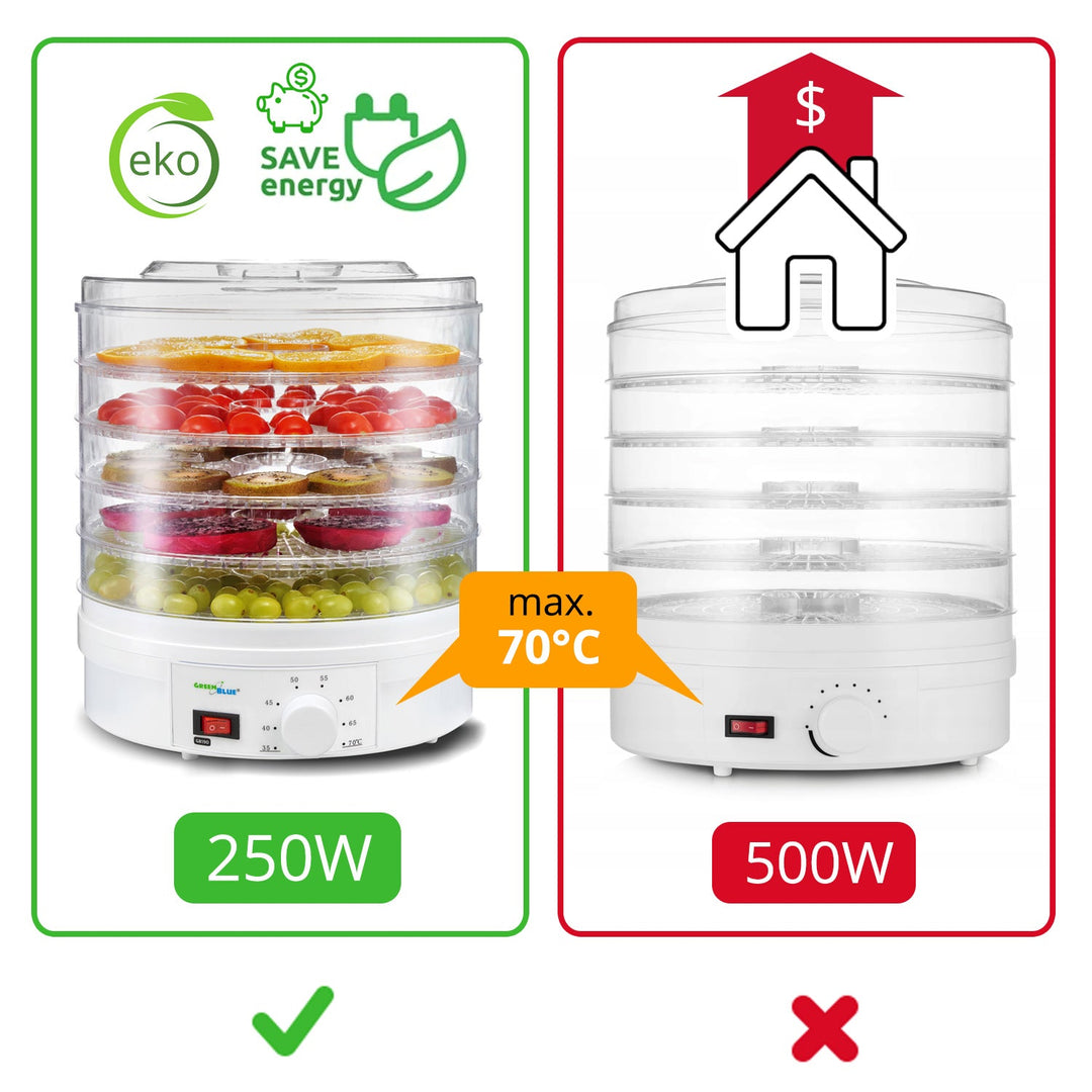 GreenBlue GB190 Food Dehydrator Fruit Vegetable 350W - 5 Trays - 35 to 70°C Temperature Control Adjustable