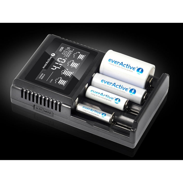 Charger for cylindrical Li-ion and Ni-MH everActive UC-4000 rechargeable batteries