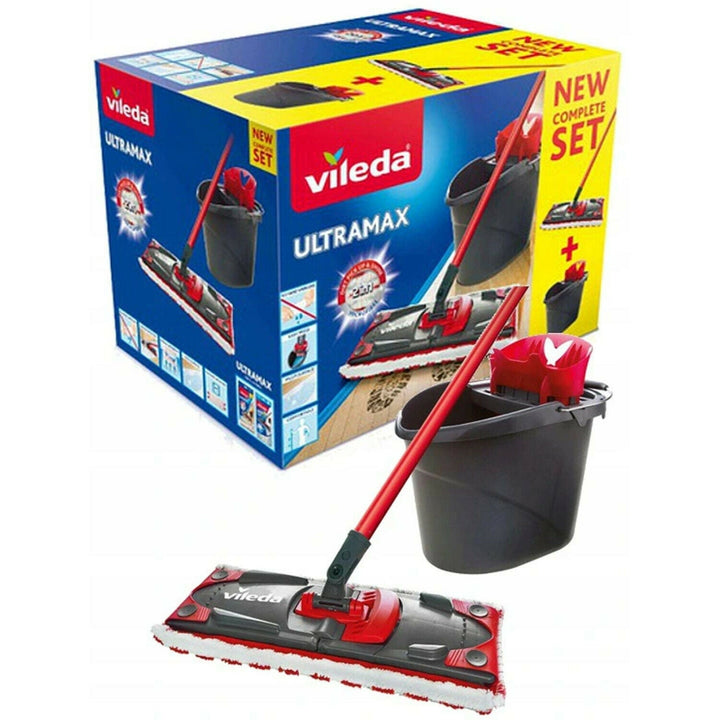 Vileda Ultramax Flat Mop &amp; Bucket Set with Wringer 2in1 Microfibre Pad