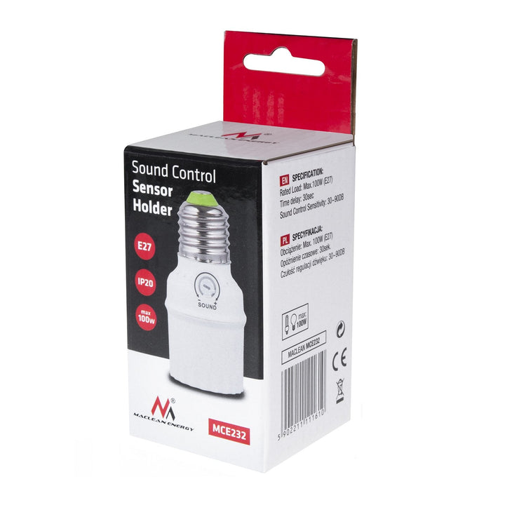 Maclean sound sensor bulb holder, E27 with sound sensor, max 100W, range 30dB - 90dB, MCE232