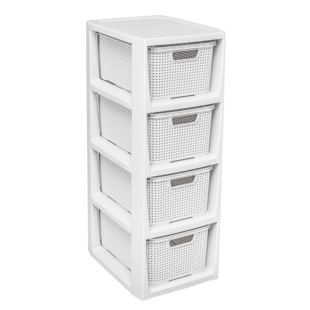 Bookcase with 4 BranQ baskets, antique white, high quality