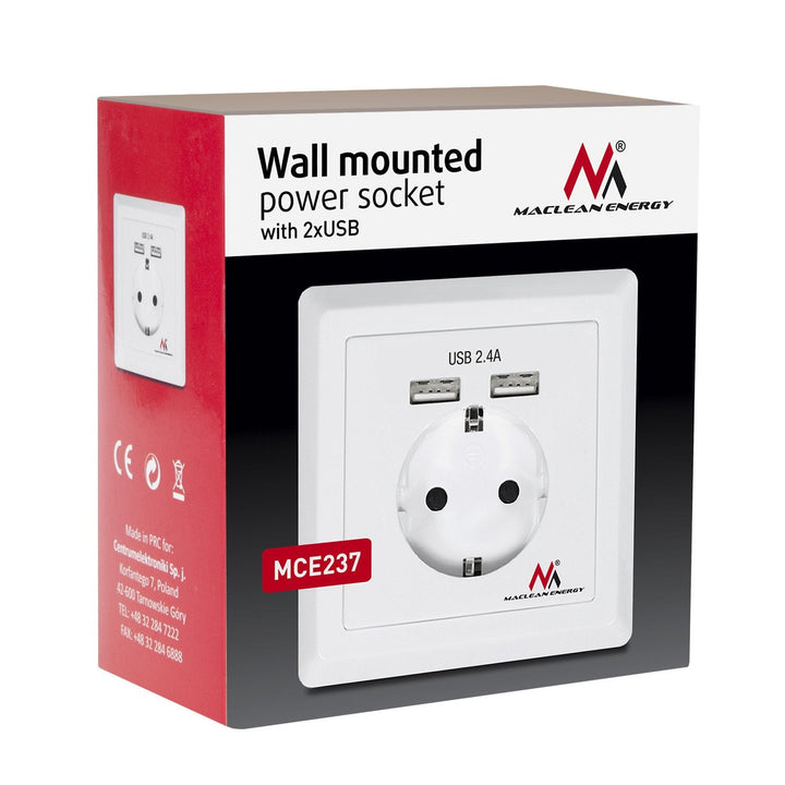 Schuko socket Wall socket with 2x USB charging ports 2.4A 2xUSB charging sockets Schuko safety plug ...
