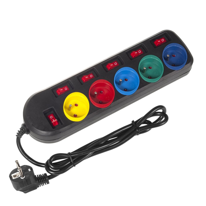 Maclean Energy MCE204M Power Strip Socket Extension Cord 5 Sockets with Switches 250VAC / 10A 1.5m Multi colour