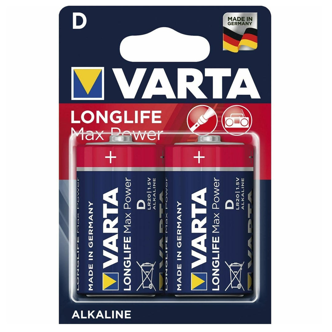 2x Varta Longlife Max Power R20 alkaline batteries