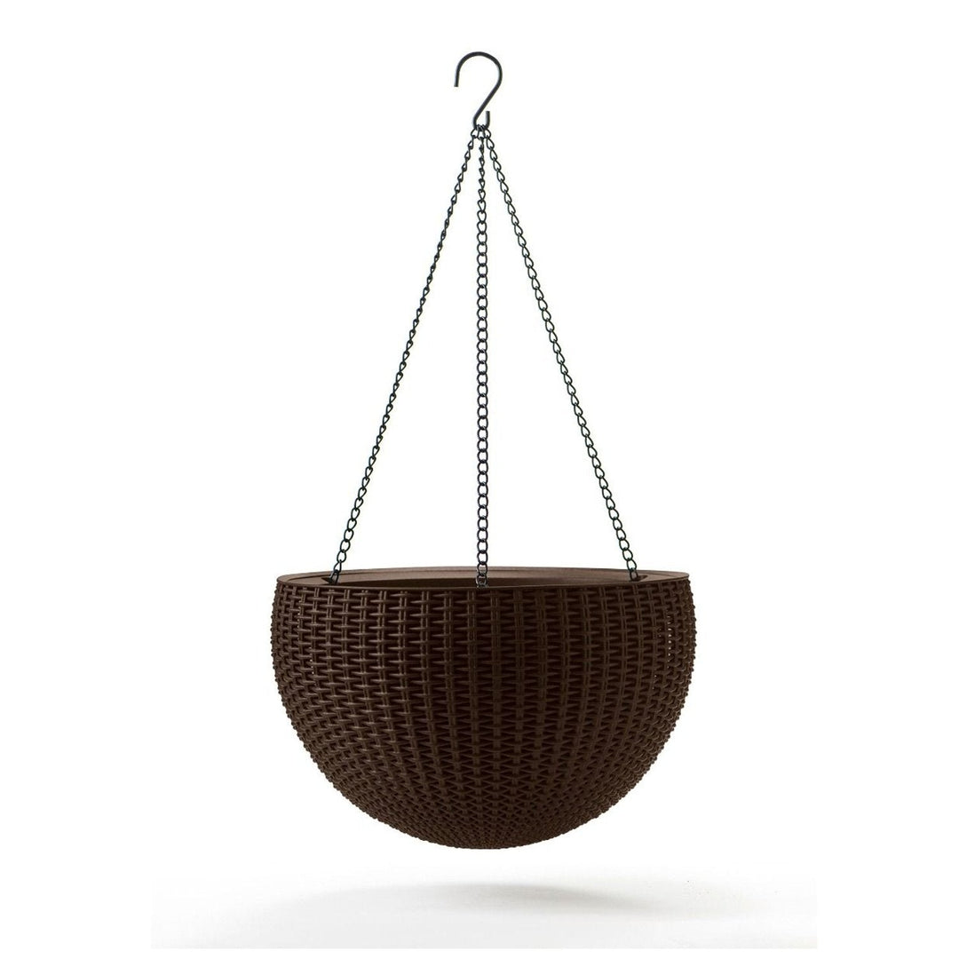Keter Sphere Hanging Round Planter with Chain Brown Flower Pot on a Chain 35cm Rattan Style