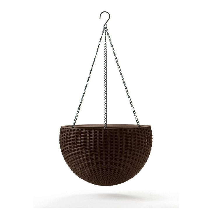 Keter Sphere Hanging Round Planter with Chain Brown Flower Pot on a Chain 35cm Rattan Style