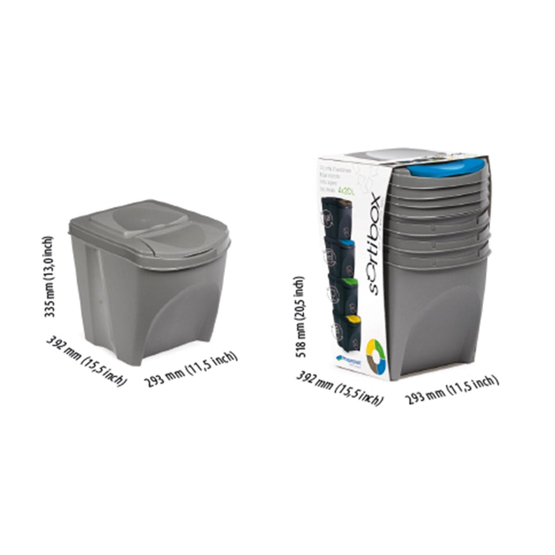 Prosperplast IKWB20S4-405U Sorting Waste Bin Set Recycling Segregation Container ECO Stackable 4 x 25L