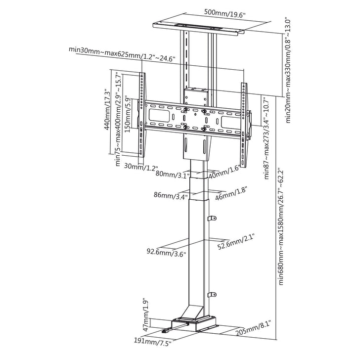 Maclean MC-866 Electric TV Lift Mount Bracket Universal Adjustable 37'' - 65" Remote Control 50kg VESA Ceiling & Floor Mount