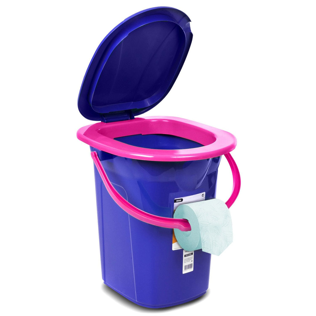 GreenBlue GB320BR 19L Portable Camping Toilet Bucket Travel Festival with Handle Detachable Seat - Navy Blue &amp; Pink