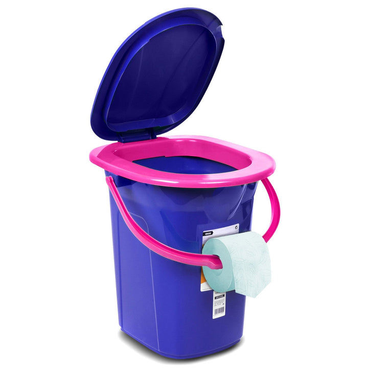 GreenBlue GB320BR 19L Portable Camping Toilet Bucket Travel Festival with Handle Detachable Seat - Navy Blue &amp; Pink