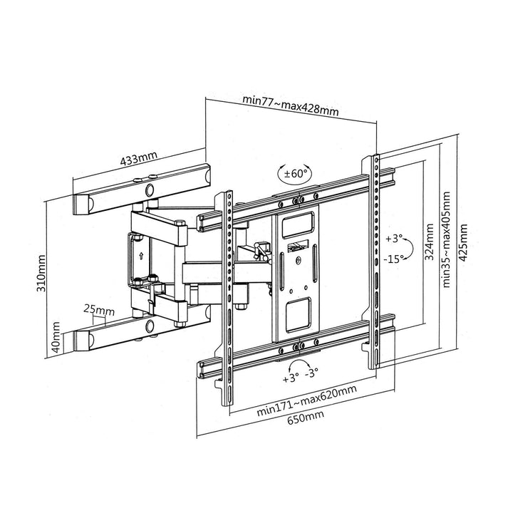 Maclean MC-881 TV Wall Mount Bracket Universal Holder Double Arm 37'' - 85" Vesa 60kg LED LCD
