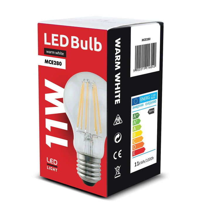 Maclean Energy MCE280 LED Filament Bulb E27, 11W 230V WW Warm White 3000K 1500lm Retro Edison Decorative A60