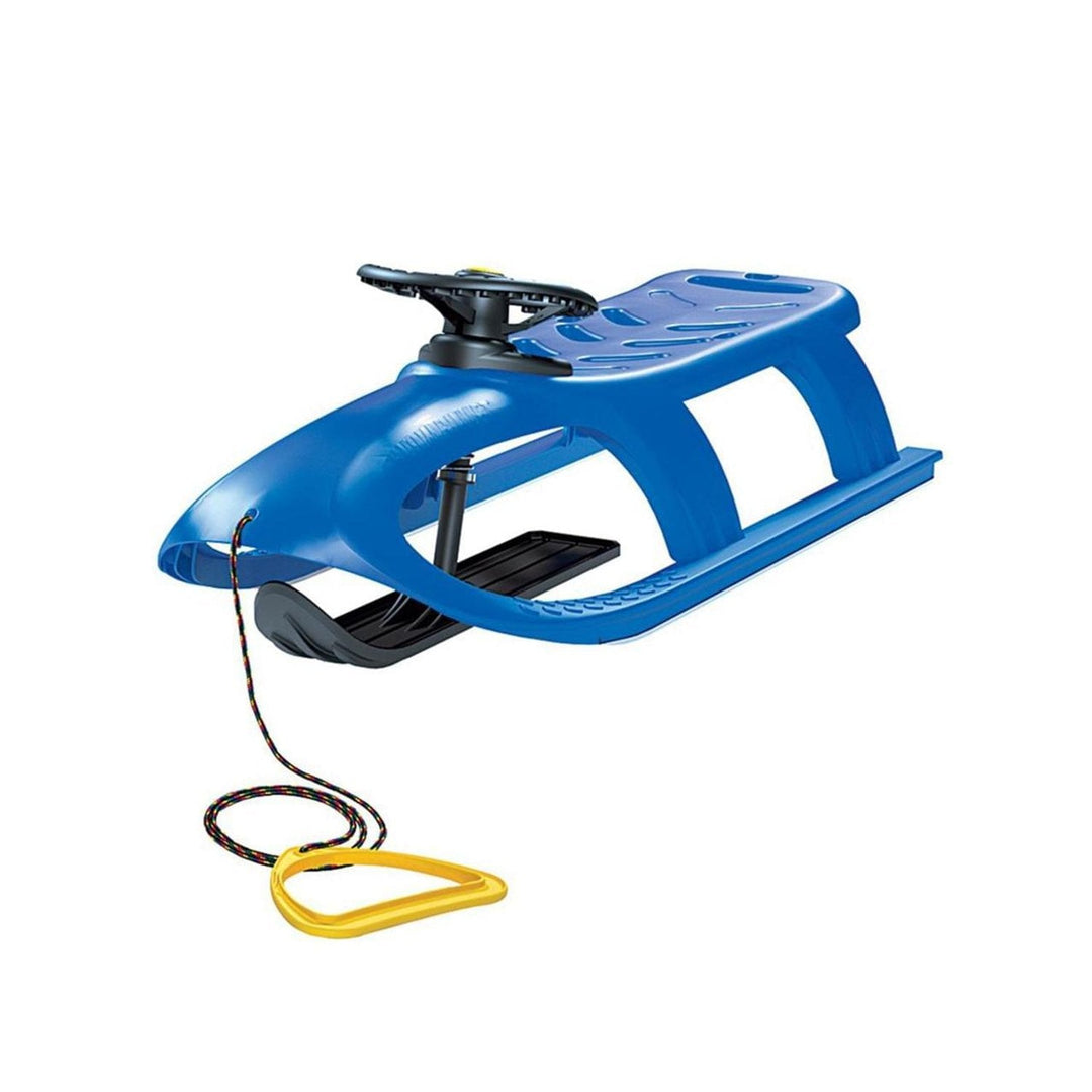 Plastic Kids Sledge with Skids & Steering Wheel Sled Rope Handle Winter Fun