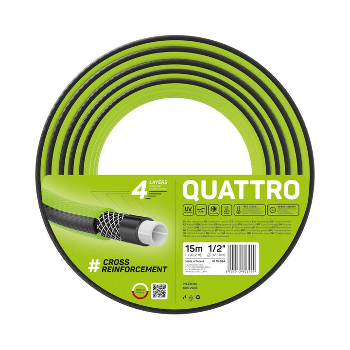 Cellfast Quattro Garden Hose, 1/2" Diameter, 15m Length, 4-Ply Cross Braided