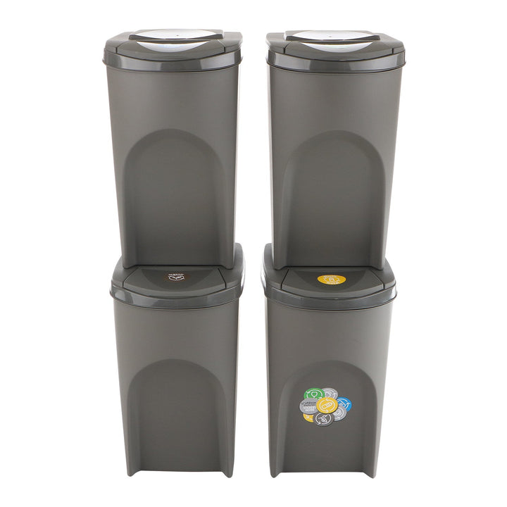 Prosperplast Sortibox 4x 35L Set of Sorting Recycling Bins - Grey