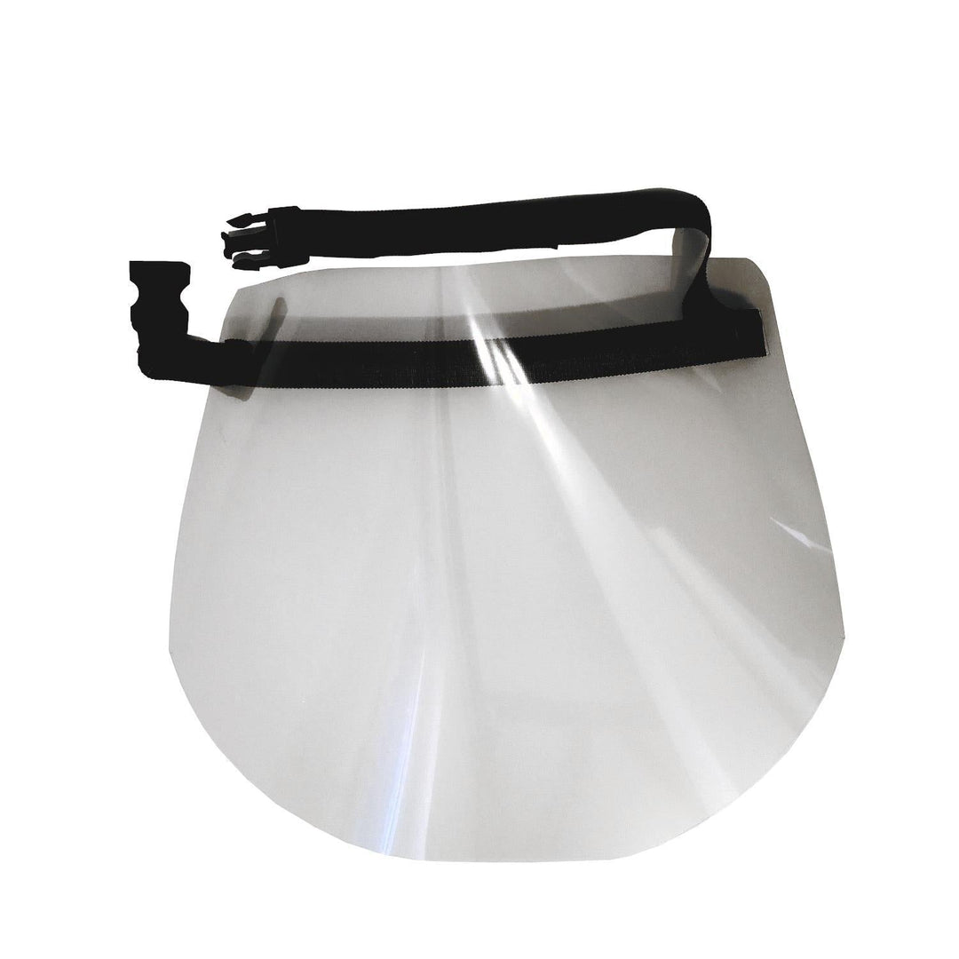 Face shield made of flexible PET film with adjustable strap
