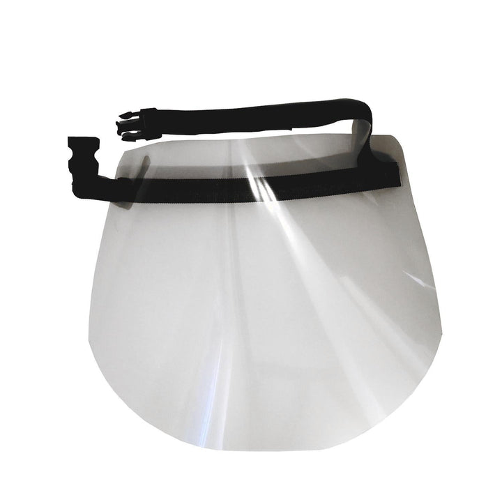 Face shield made of flexible PET film with adjustable strap