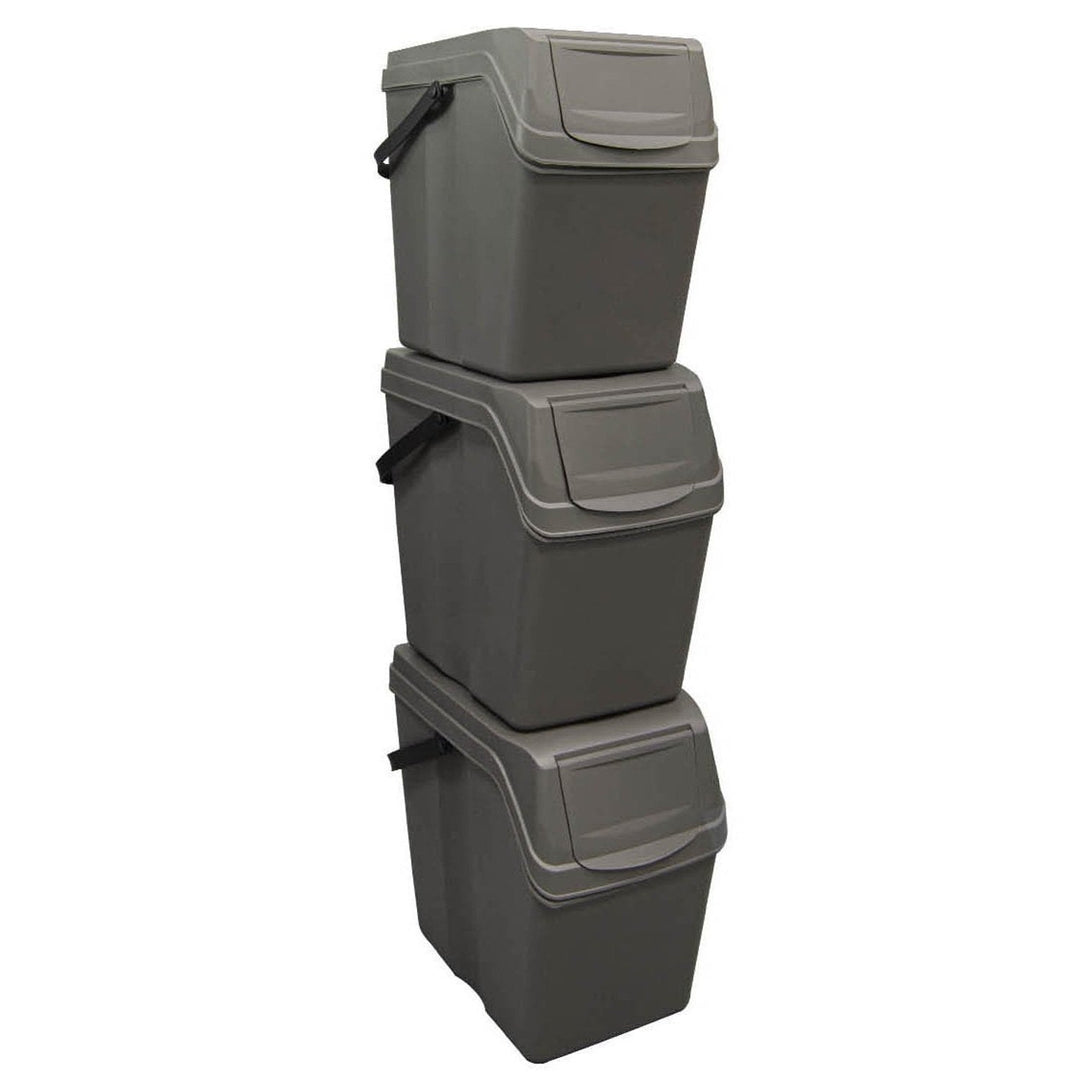 Sortibox 3x20L Gray Recycling Bin Set ISWB20S3 - Efficient Waste Sorting Solution