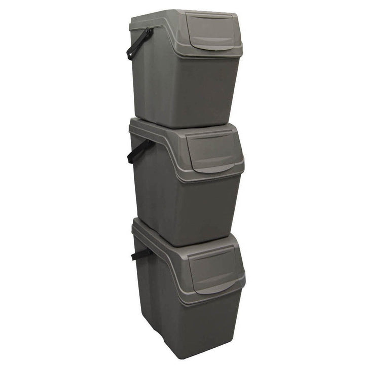 Sortibox 3x20L Gray Recycling Bin Set ISWB20S3 - Efficient Waste Sorting Solution