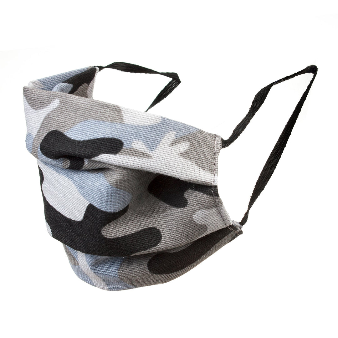 Reusable protective mask with a cotton elastic - gray and blue camo color